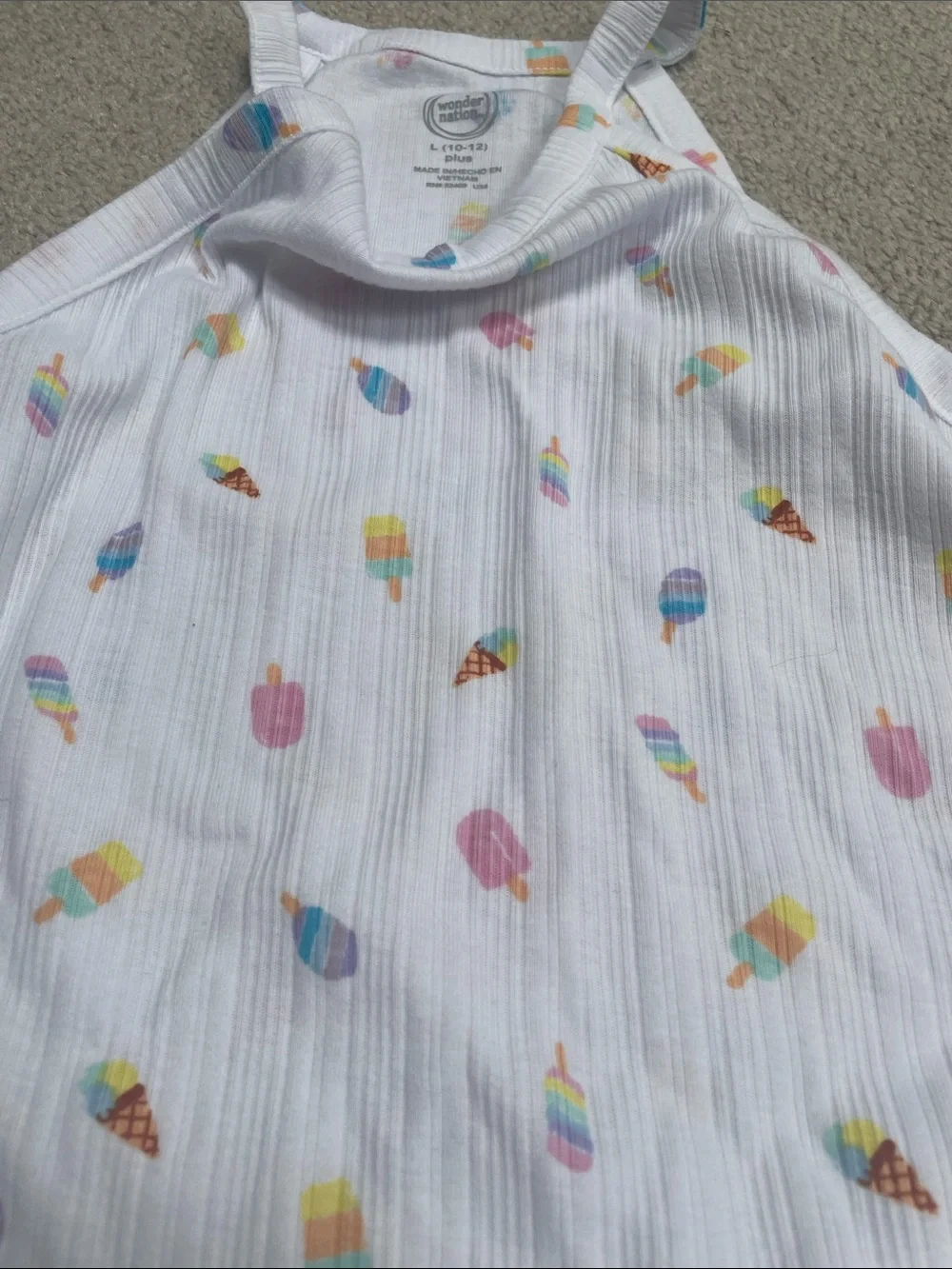 Girls White Ribbed Halter Tank with Pastel Ice Cream Print Girls Large 10-12 NWT